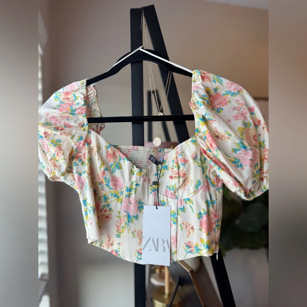 Zara Floral Puff Sleeve Blouse NWT